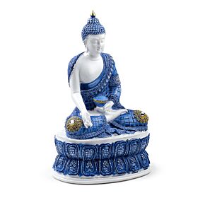 Dekorace - soška - Thai Buddha- Modro bílý - Lotos