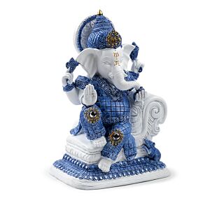 Soška  Ganesh Meditace  Modro bílá