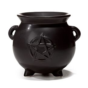 Keramická olejová aromalampa Černý čarodějnický kotlík Pentagram